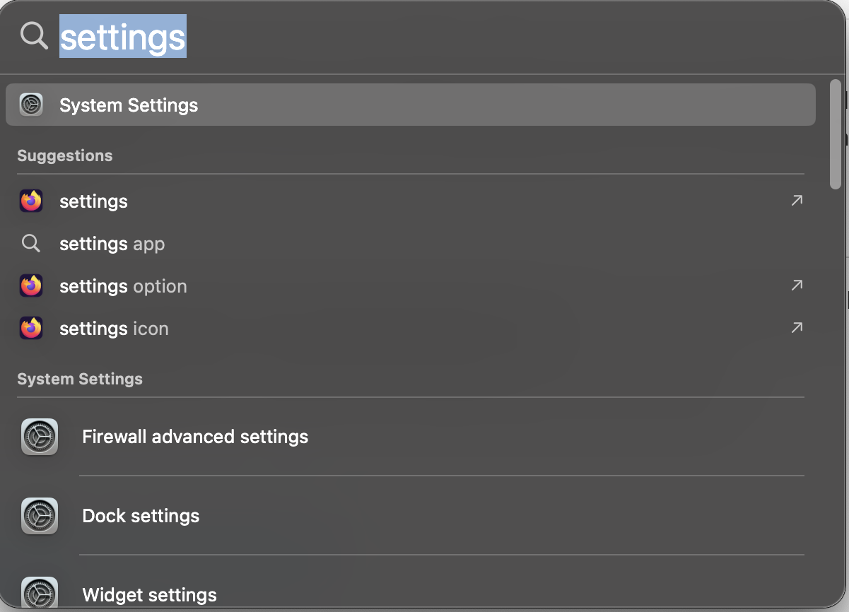 Spotlight Search macOS settings
